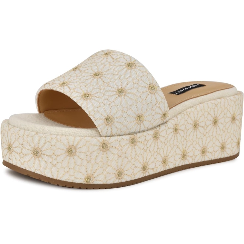 Nine West Floral Cream Platform Slides